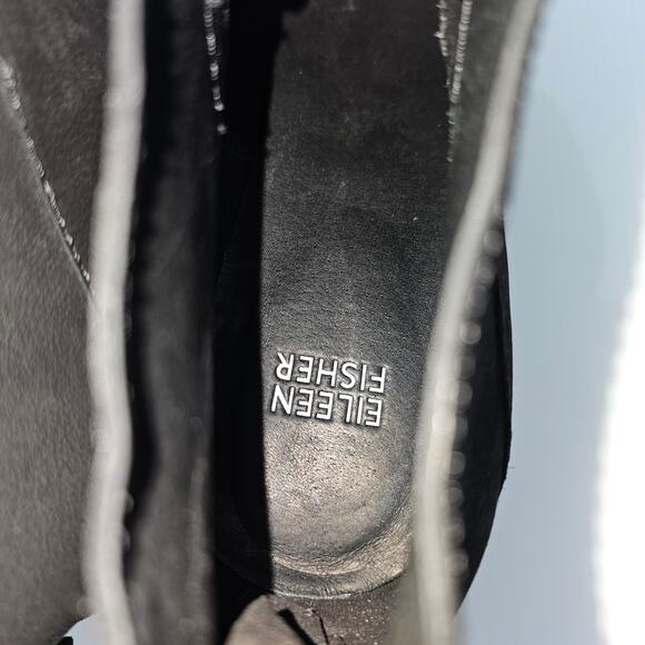 Eileen Fisher Bren Ankle Bootie Women 9 Black Leather Block Heel Fall Minimalist - Picture 11 of 14